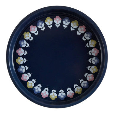 Navy mandala pattern tin serving tray, 33cm