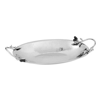 Side view of the oval silver serving dish