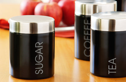Liberty Black Enamel Sugar Canister With Silver Lid