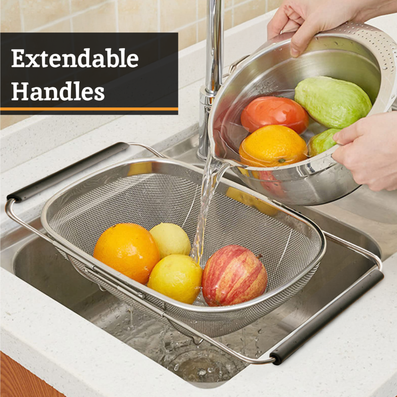 Over Sink Drainer with Extendable Black Handles | Zenigo