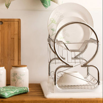 2 Tier Dish Drainer with White Plastic Tray | Laurie