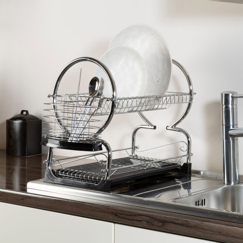 2 Tier Dish Drainer with Black Plastic Tray | Laurie