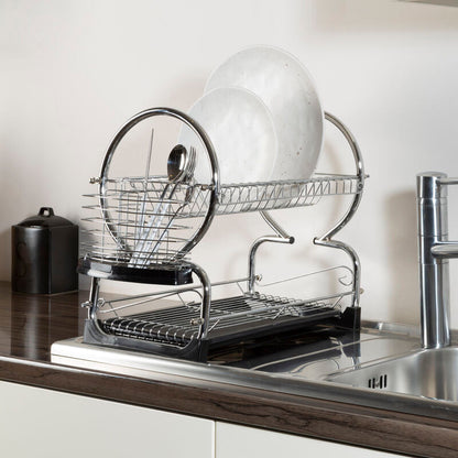 2 Tier Dish Drainer with Black Plastic Tray | Laurie