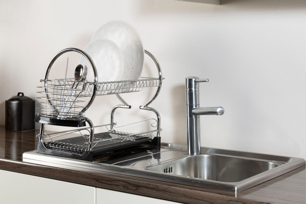 2 Tier Dish Drainer with Black Plastic Tray | Laurie