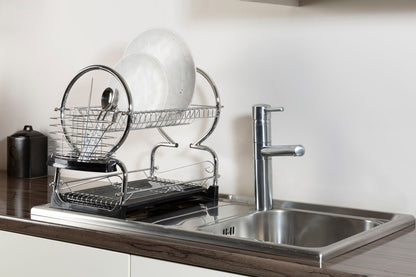 2 Tier Dish Drainer with Black Plastic Tray | Laurie