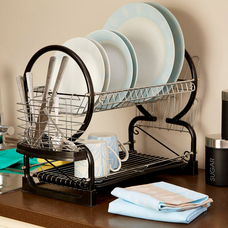 Black Enamel Coated Frame 2 Tier Dish Drainer | Laurie