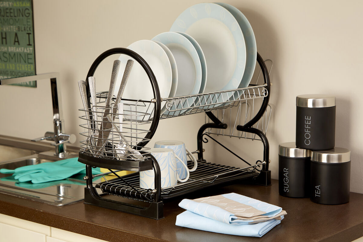 Black Enamel Coated Frame 2 Tier Dish Drainer | Laurie