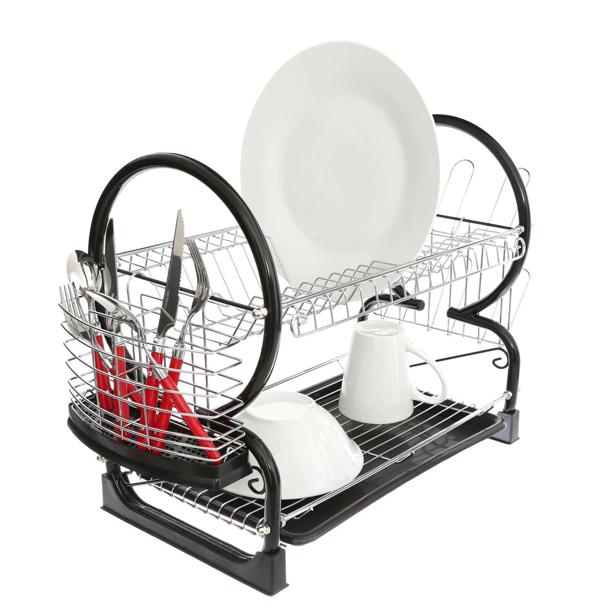 Black Enamel Coated Frame 2 Tier Dish Drainer | Laurie