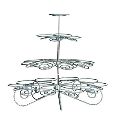 Chrome Swirl 4-Tier Silver Wire 23-Cup Cupcake Stand