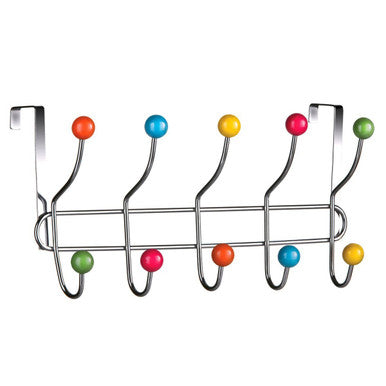 Jaxen Over Door 10-Hook Hanger | Chrome & Multicolour Ball Tips