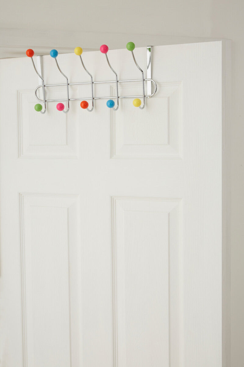 Jaxen Over Door 10-Hook Hanger | Chrome & Multicolour Ball Tips
