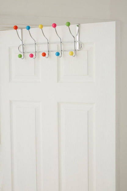 Jaxen Over Door 10-Hook Hanger | Chrome & Multicolour Ball Tips