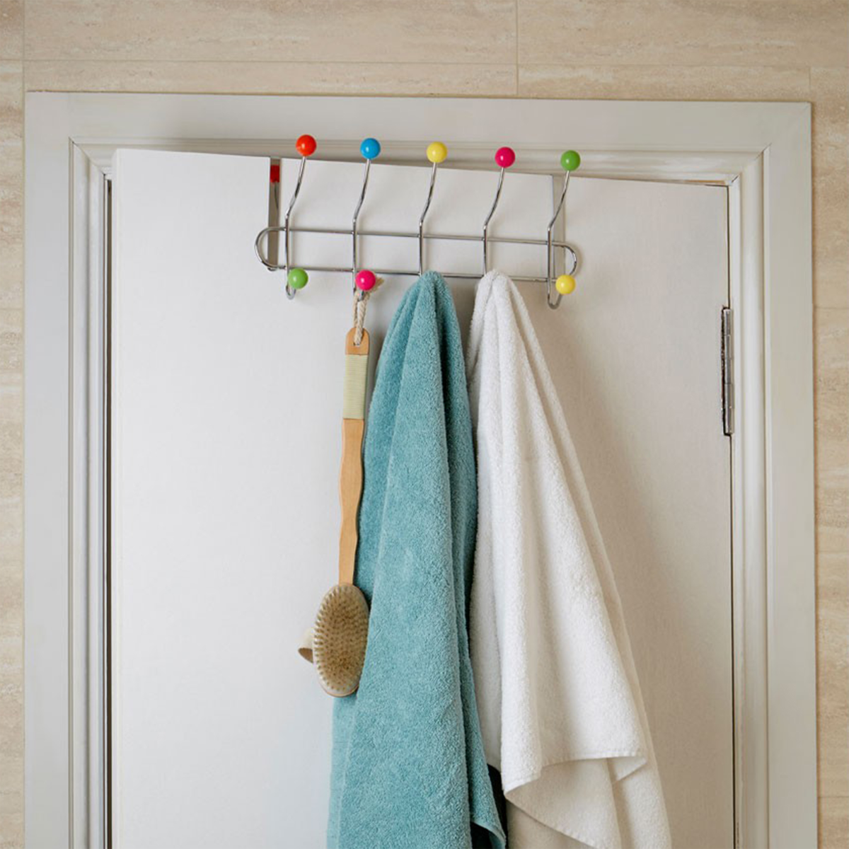 Jaxen Over Door 10-Hook Hanger | Chrome & Multicolour Ball Tips