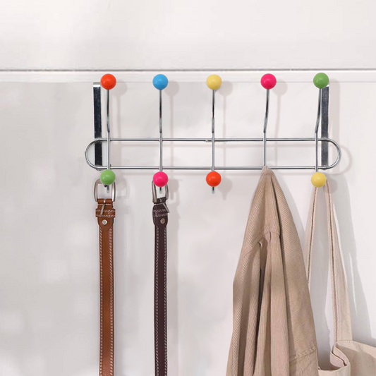 Jaxen Over Door 10-Hook Hanger | Chrome & Multicolour Ball Tips