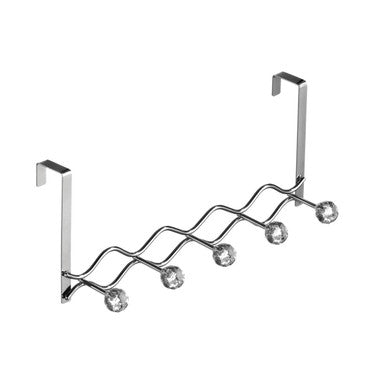 Jaxen Over Door Hanger with Five Diamante Hooks | Silver Chrome