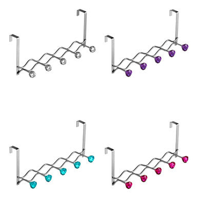Jaxen Over Door Hanger with Five Diamante Hooks | Silver Chrome