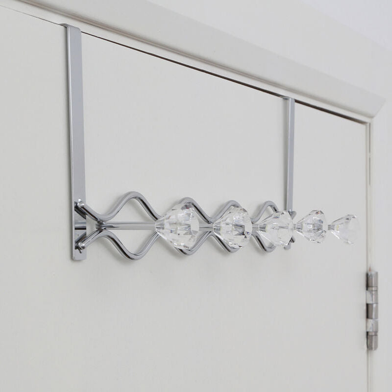 Jaxen Over Door Hanger with Five Diamante Hooks | Silver Chrome