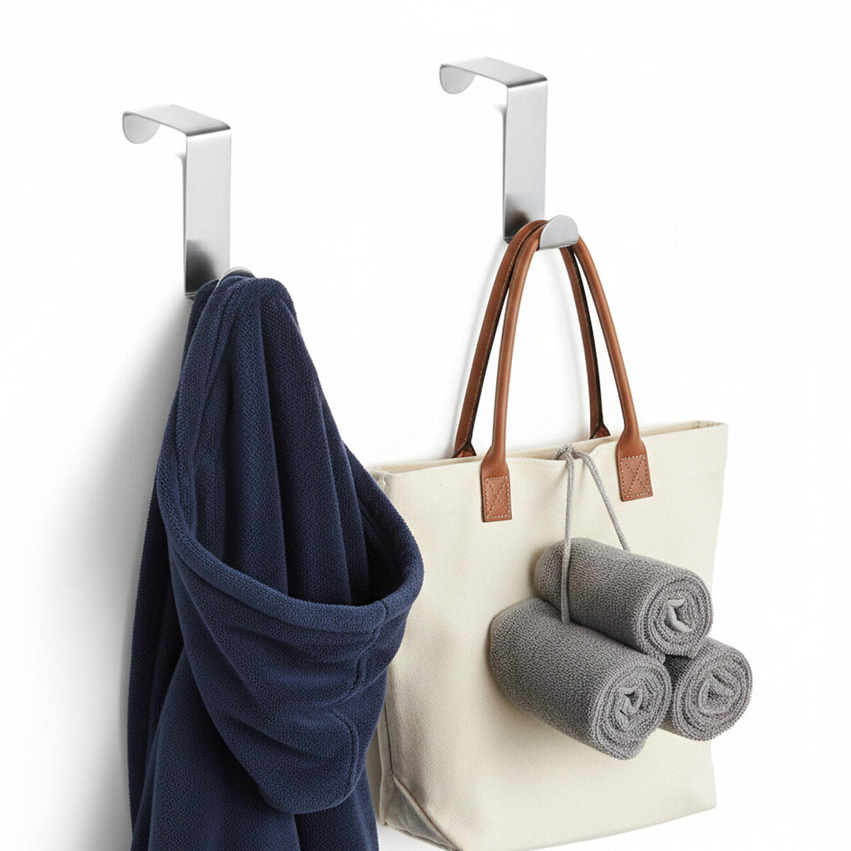 Over Door Set of 2 Reversible Stainless Steel Hooks