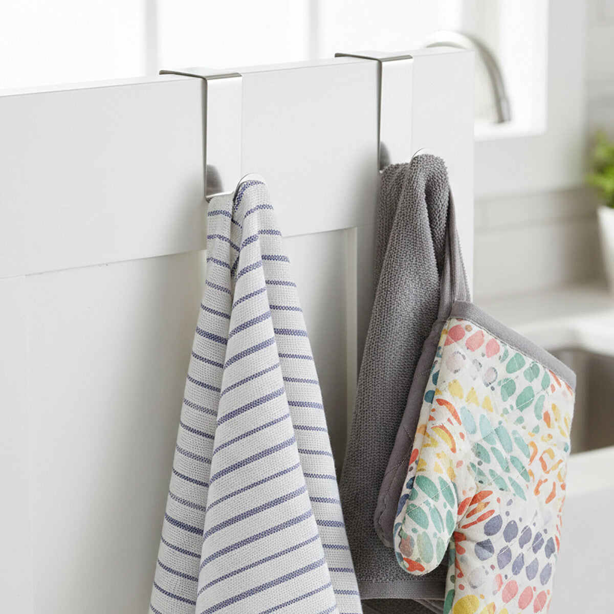 Over Door Set of 2 Reversible Stainless Steel Hooks