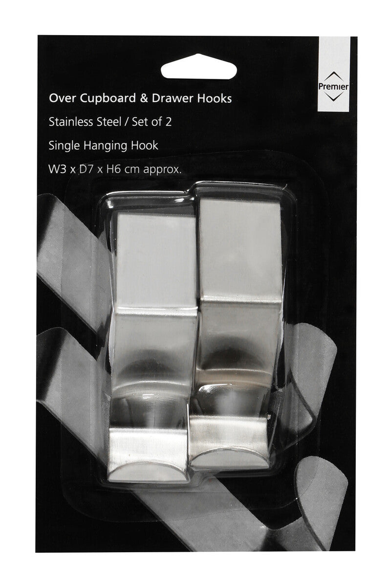 Over Door Set of 2 Reversible Stainless Steel Hooks