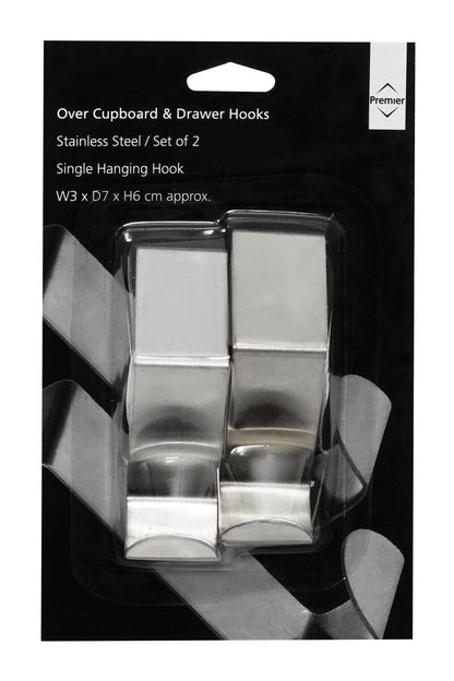 Over Door Set of 2 Reversible Stainless Steel Hooks
