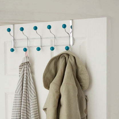 Ten Hook Over Door Hanger with Turquoise Ball Tips