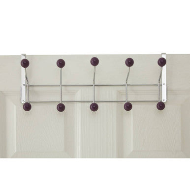 Jaxen Over Door 10-Hook Hanger | Chrome & Purple Ball Tips