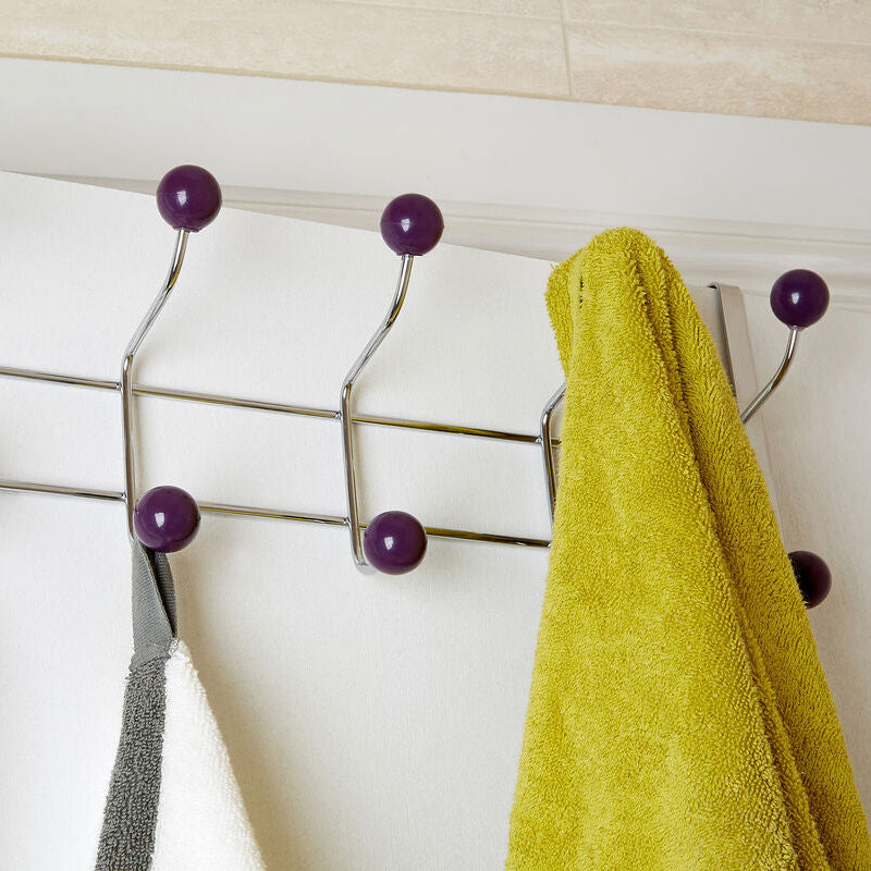 Jaxen Over Door 10-Hook Hanger | Chrome & Purple Ball Tips
