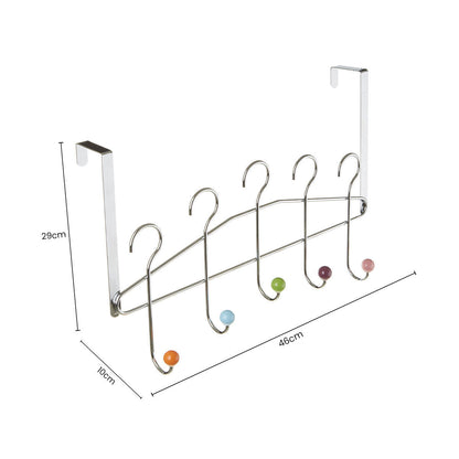 Five Hook Over Door Hanger with Multicolour Ceramic Ball Tips
