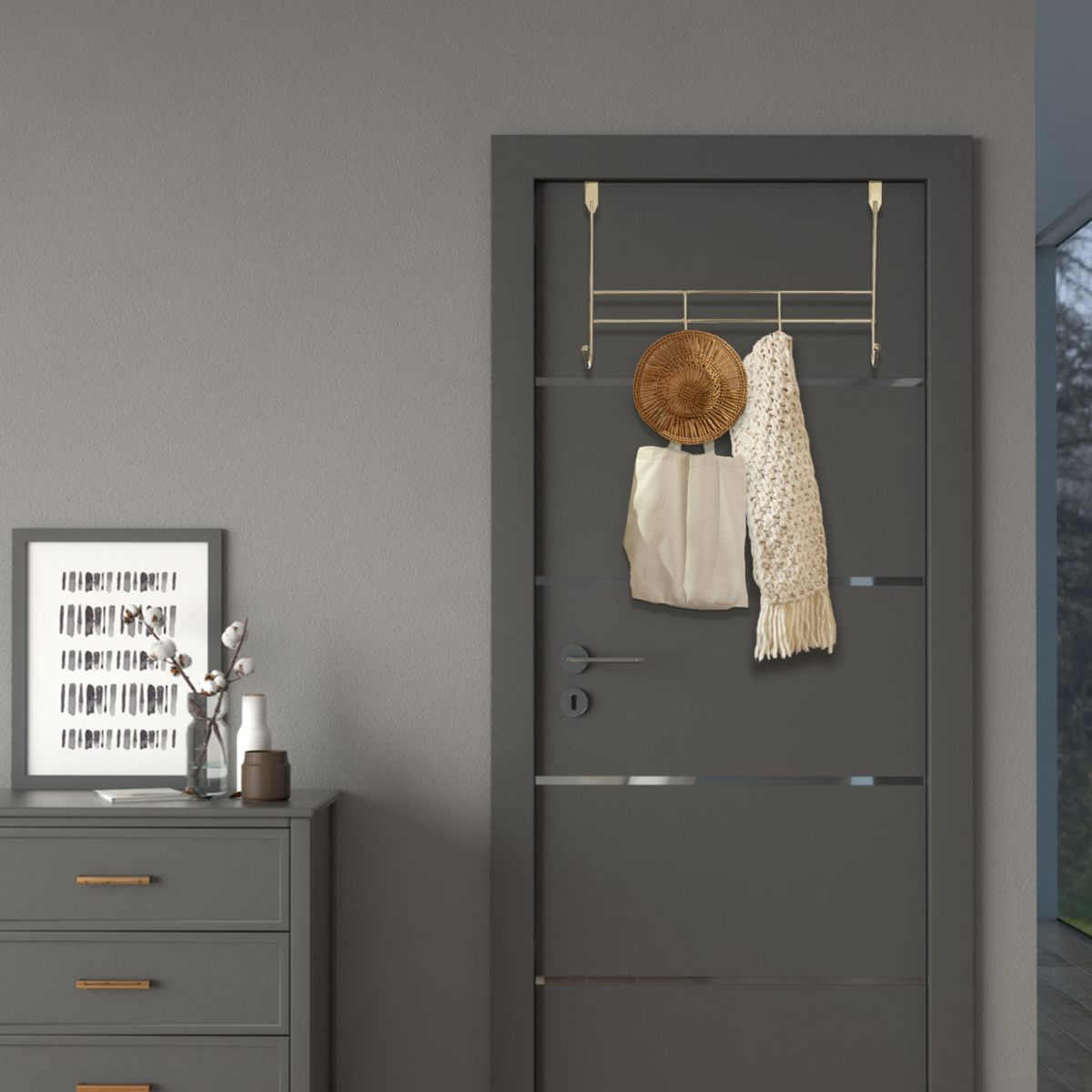 Jaxen Over Door 4-Hook Hanger | Champagne Gold Iron Wire
