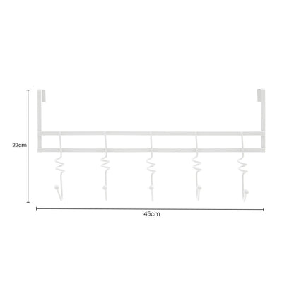 Five Hook Over Door Hanger with Swirl Hooks | White