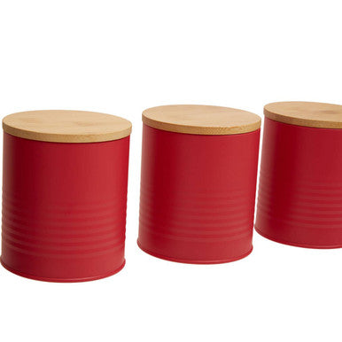 Set Of Three Alton Red Canisters