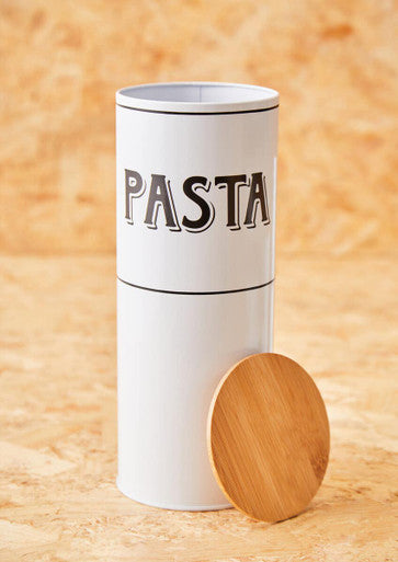 Grocer White Metal Pasta Canister