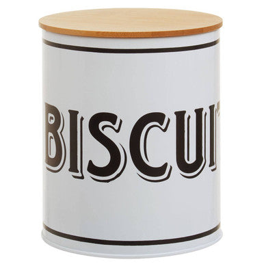 Grocer White Metal Biscuit Canister