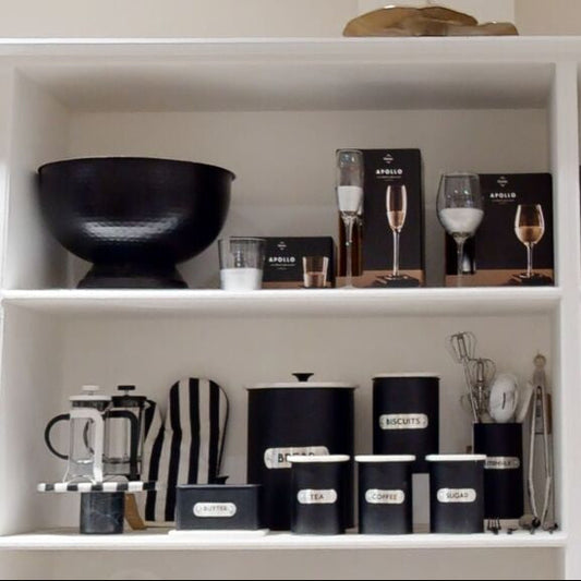 Liberty Black Enamel Sugar Canister With White Marble Lid