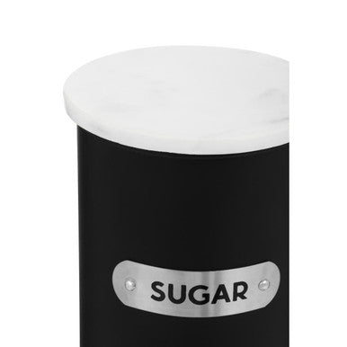 Liberty Black Enamel Sugar Canister With White Marble Lid