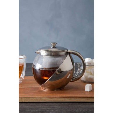Fuso 650ml Grey Stainless Steel And Glass Teapot