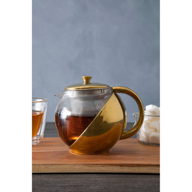 Fuso  Gold Finish Glass 600 ml Teapot With Infuser