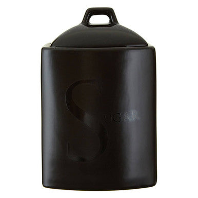 Black Text Stoneware Sugar Canister