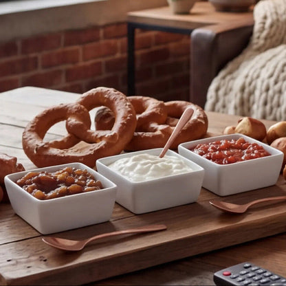 Square porcelain serving dish shown from above