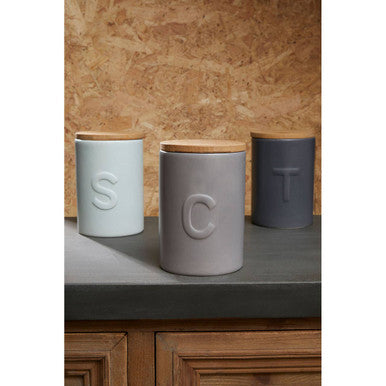 Fenwick Light Grey Coffee Canister With Bamboo Lid