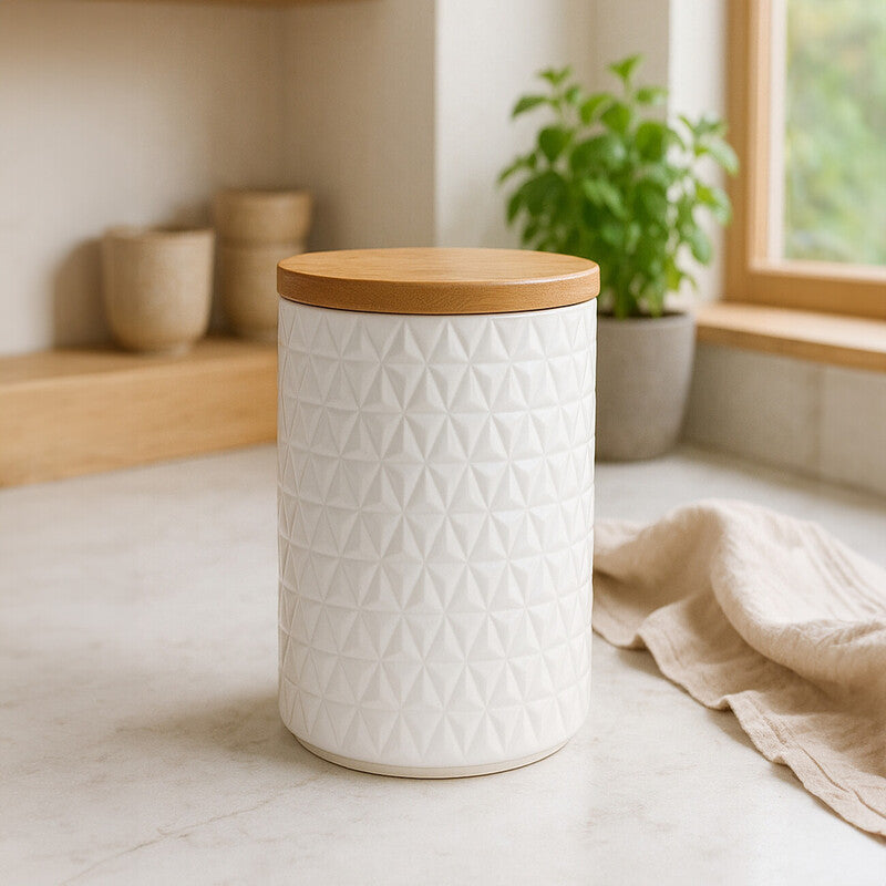 Geome 750ml White Canister with Bamboo Lid