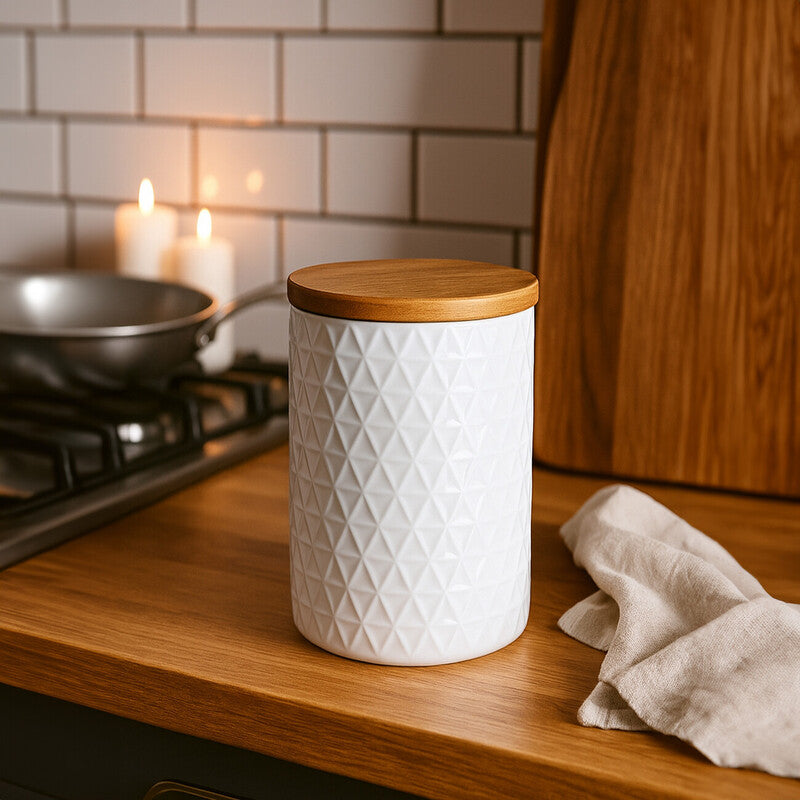 Geome 750ml White Canister with Bamboo Lid