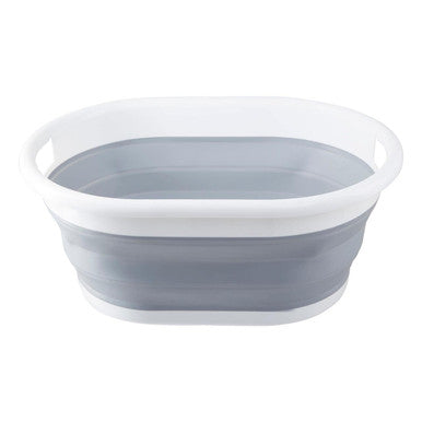 Averill Grey and White Collapsible Oval Laundry Basket, 53 x 38 cm