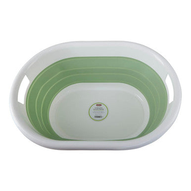 Averill Oval Collapsible Laundry Basket In Green And White