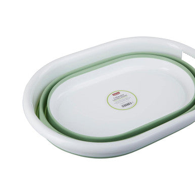 Averill Oval Collapsible Laundry Basket In Green And White
