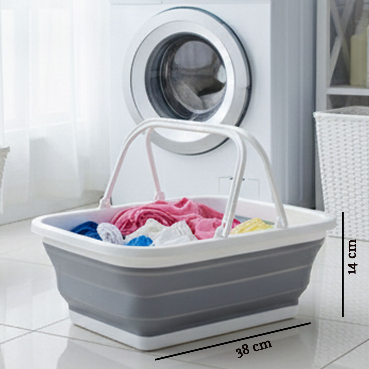 Averill Grey and White Collapsible Basket with Handles, 38 x 28 cm