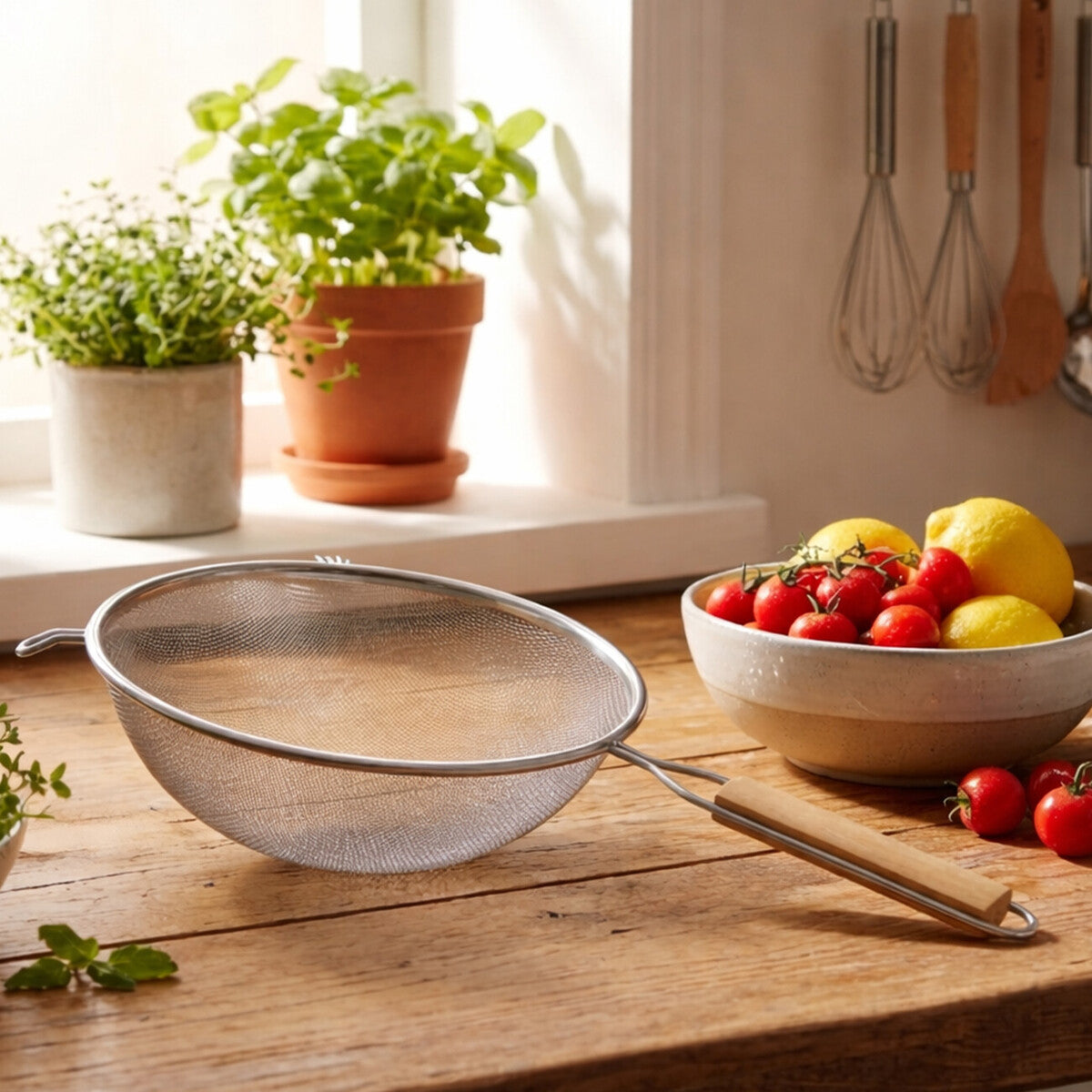 Zenigo Medium Stainless Steel Sieve with Beech Wood Handle