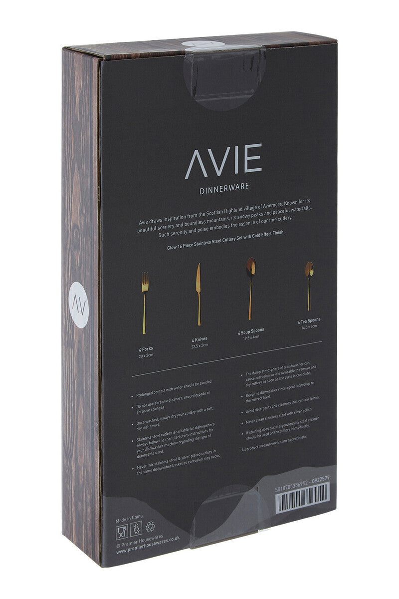 Avie Glow 16 Piece Gold Cutlery Set