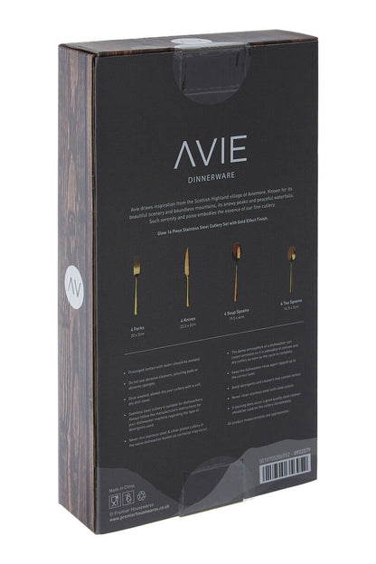 Avie Glow 16 Piece Gold Cutlery Set
